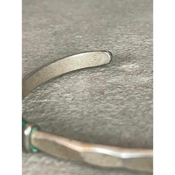 Vintage Sterling Silver Minimalist Cuff Bracelet Green Leather Wrapped Inlay - Picture 9 of 10